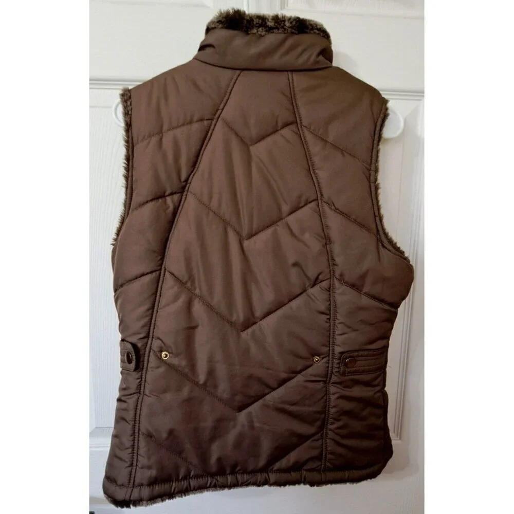 Valerie Stevens S Reversible Faux Fur/Quilted Puffer Full Zip Vest